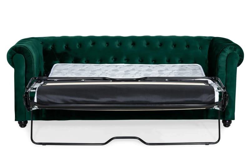 Chesterfield Lyx 3-sits Framåtbäddad Bäddsoffa med HVILA Bäddmadrass 140x200 cm Latex med Tvättbar klädsel - Grön/Vit - Products - Möbler - Soffa - Bäddsoffa - 3 sits bäddsoffa