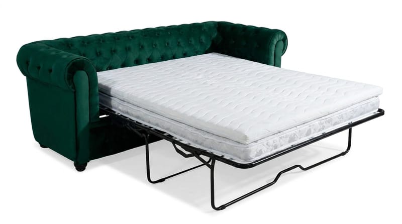 Chesterfield Lyx 3-sits Framåtbäddad Bäddsoffa med HVILA Bäddmadrass 140x200 cm Latex med Tvättbar klädsel - Grön/Vit - Products - Möbler - Soffa - Bäddsoffa - 3 sits bäddsoffa