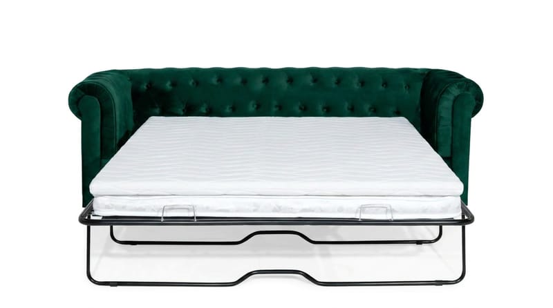 Chesterfield Lyx 3-sits Framåtbäddad Bäddsoffa med HVILA Bäddmadrass 140x200 cm Latex med Tvättbar klädsel - Grön/Vit - Products - Möbler - Soffa - Bäddsoffa - 3 sits bäddsoffa