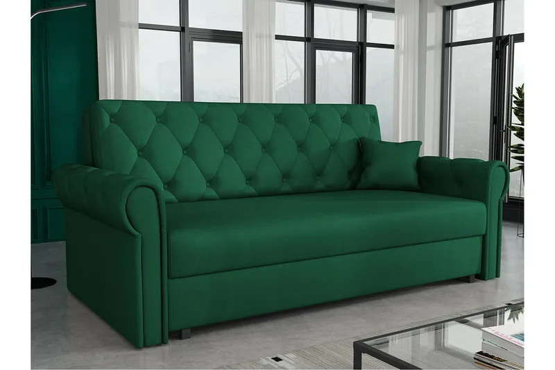 Denegal 2-sits liten bäddsoffa i Plysch - Grön - Products - Möbler - Soffa - Bäddsoffa - 2 sits bäddsoffa