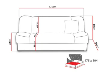 Gabi Soffa 175x80x80 cm - Svart - Products - Möbler - Soffa - Bäddsoffa - 4 sits bäddsoffa