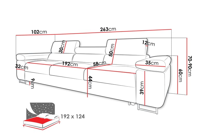 Gabina Bäddsoffa 3-sits i Manchester - Rosa - Products - Möbler - Soffa - Bäddsoffa - 3 sits bäddsoffa
