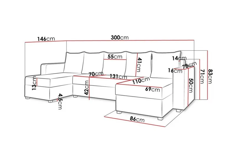 Midfeld 4-sits Hörnbäddsoffa Black - Products - Möbler - Soffa - Bäddsoffa - U bäddsoffa