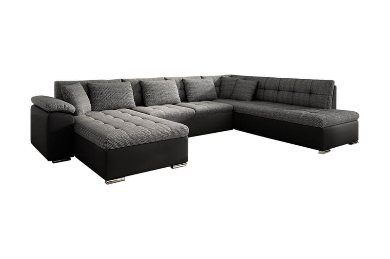 Niko U-Bäddsoffa 350x205x76 cm Divan Vänster - Grå/Svart - Products - Möbler - Soffa - Bäddsoffa - Bäddsoffa längsbäddad