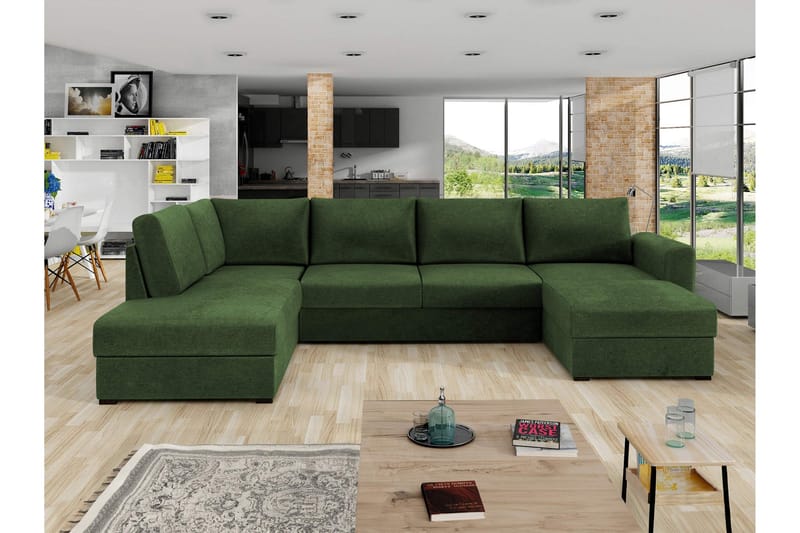 Taberk Bäddsoffa med Divan och Schäslong 4-sits i Chenille - Grön - Products - Möbler - Soffa - Bäddsoffa - Bäddsoffa divan