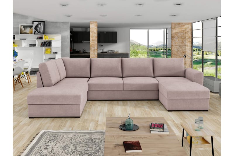 Taberk Bäddsoffa med Divan och Schäslong 4-sits - Rosa - Products - Möbler - Soffa - Bäddsoffa - Bäddsoffa divan