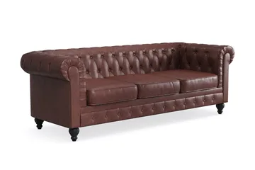 Chesterfield Lyx 3-sits Djup soffa konstläder - Mörkbrun PU - Products - Möbler - Soffa - Chesterfield soffa