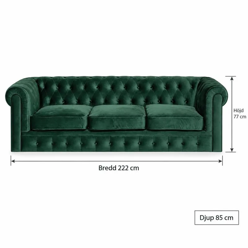 Chesterfield Lyx 3 sits Sammetssoffa - Djup soffa - Grön - Products - Möbler - Soffa - Chesterfield soffa