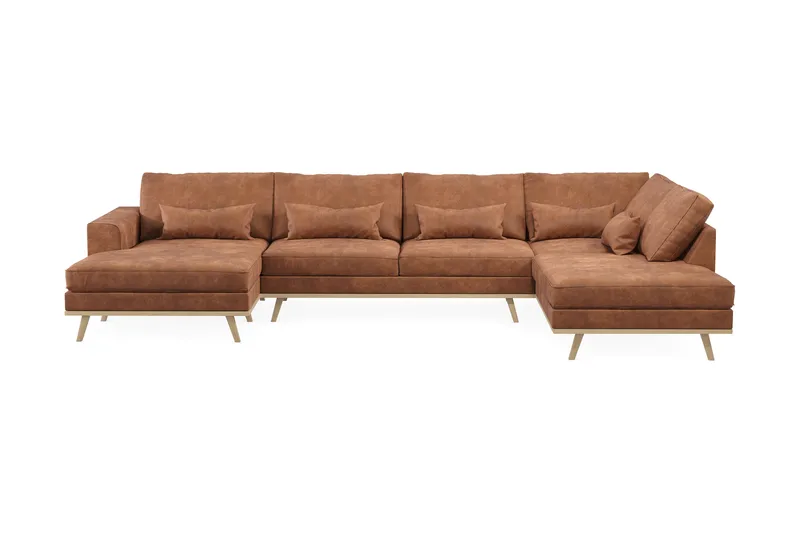 Copenhagen 5-sits Högervänd U-formad Soffa med Divan och Schäslong i Konstläder, Brun