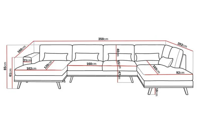 Copenhagen 5-sits Högervänd U-formad Soffa med Divan och Schäslong i Konstläder - Mörkgrå - Products - Möbler - Soffa - Skinnsoffa