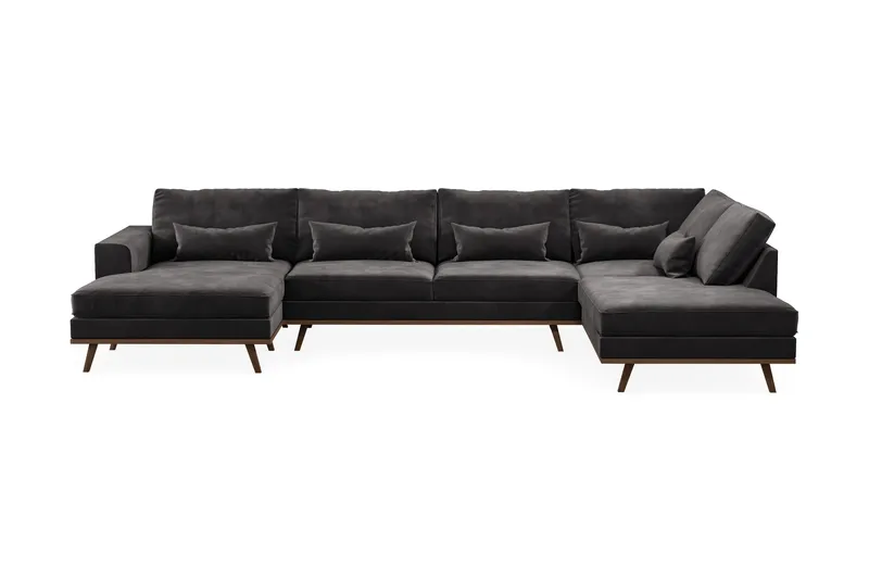 Copenhagen 5-sits Högervänd U-formad Soffa med Divan och Schäslong i Sammet, Mörkgrå