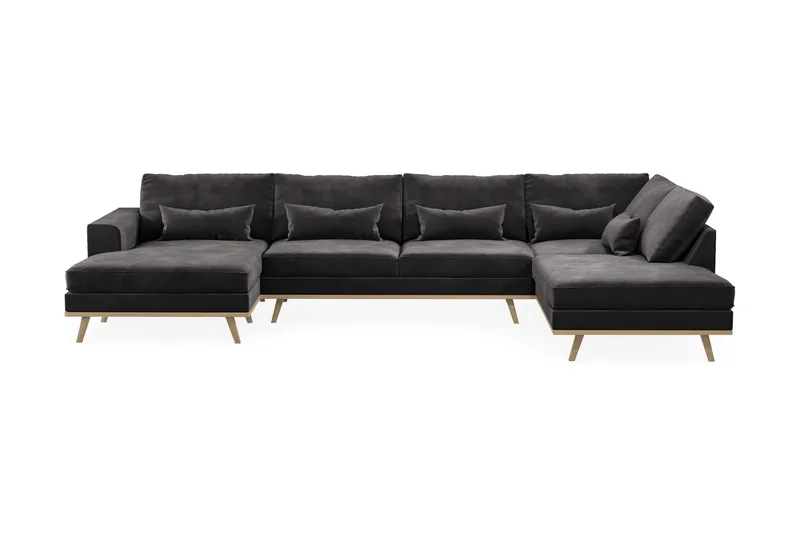 Copenhagen 5-sits Högervänd U-formad Soffa med Divan och Schäslong i Sammet, Mörkgrå