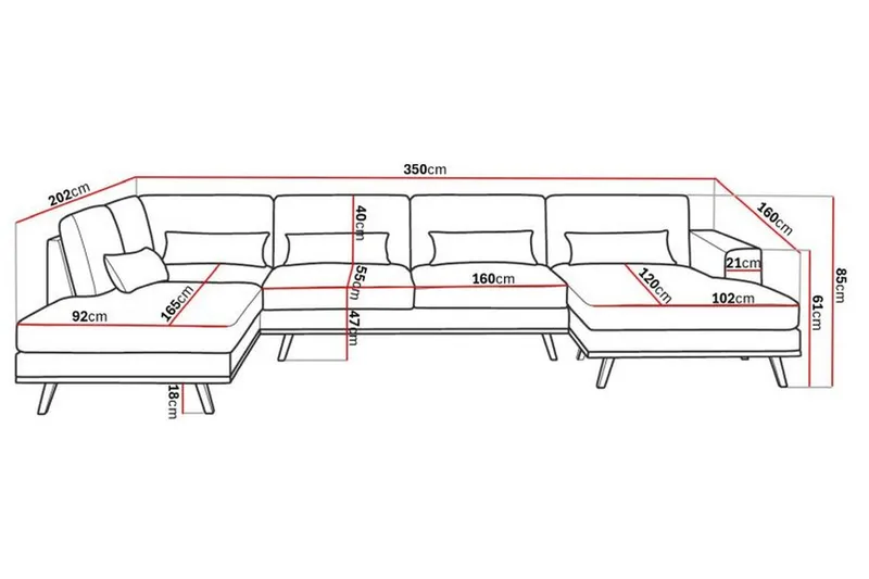 Copenhagen 5-sits Vänstervänd U-formad Soffa med Divan och Schäslong i Tyg - Brun - Products - Möbler - Soffa - U-soffa