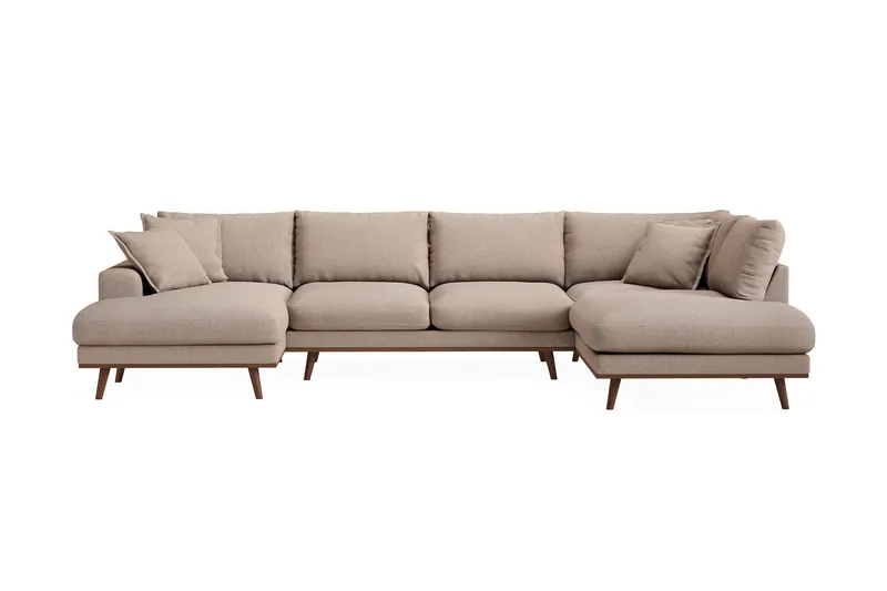 Copenhagen Premium 5-sits Högervänd U-formad Djup Soffa med Divan och Schäslong i Tyg, Ljusbrun