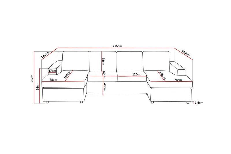 Crazy 4-sits U-formad Soffa med dubbeldivan i Tyg - Antracit - Products - Möbler - Soffa - U-soffa