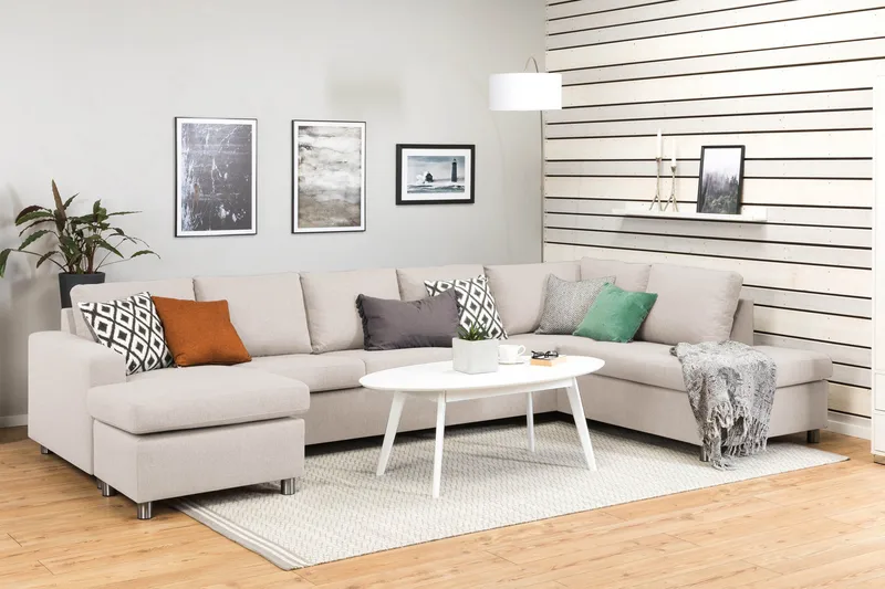 Crazy 5-sits Högervänd U-formad X-Large Soffa med Divan och Schäslong i Tyg - Beige - Products - Möbler - Soffa - U-soffa