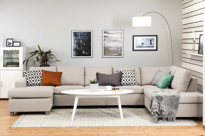 Crazy 5-sits Högervänd U-formad X-Large Soffa med Divan och Schäslong i Tyg - Beige - Products - Möbler - Soffa - U-soffa