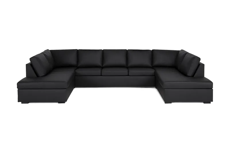 Crazy 5-sits U-formad Soffa med dubbelschäslong i Konstläder, Svart