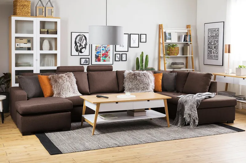 Crazy 5-sits Vänstervänd U-formad X-Large Soffa med Divan och Schäslong i Tyg - Brun - Products - Möbler - Soffa - U-soffa