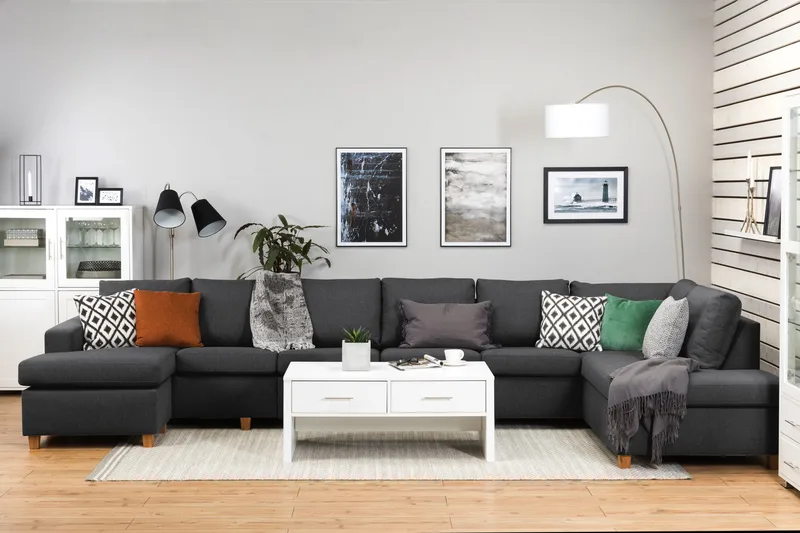Crazy 6-sits Högervänd U-formad XX-Large Soffa med Divan och Schäslong i Tyg - Mörkgrå - Products - Möbler - Soffa - U-soffa