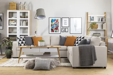 Crazy 6-sits Vändbar L-formad X-Large Hörnsoffa i Tyg - Beige - Products - Möbler - Soffa - Hörnsoffa