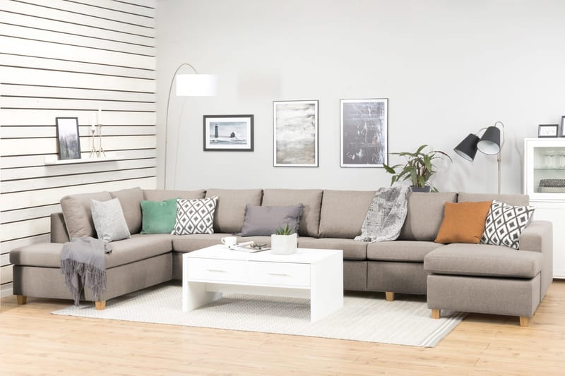 Crazy 6-sits Vänstervänd U-formad XX-Large Soffa med Divan och Schäslong i Tyg - Beige - Products - Möbler - Soffa - U-soffa