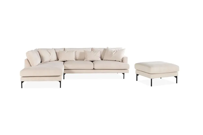 Menard 4-sits Vänstervänd L-formad Schäslongsoffa + Fotpall i Manchester, Beige
