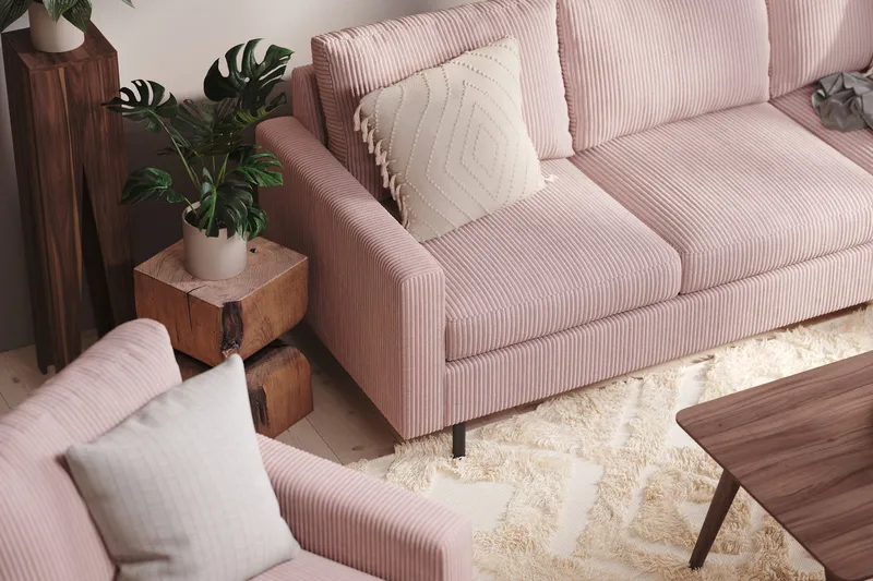 Peppe 3-sits Vändbar L-formad Divansoffa i Manchester - Rosa - Products - Möbler - Soffa - Divansoffa & schäslongsoffa - 3 sits soffa med divan