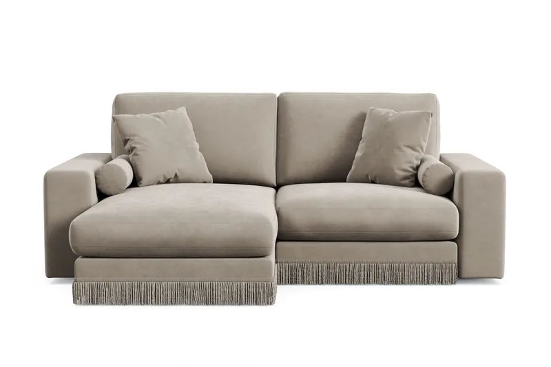 Arken Lyx 3-sits Vändbar L-formad Djup Divansoffa i Sammet, Beige