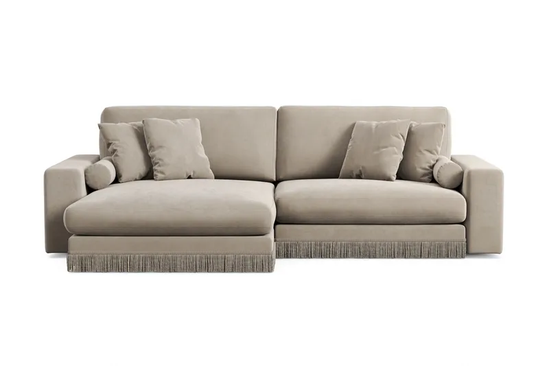 Arken Lyx 4-sits Vändbar L-formad Djup Divansoffa i Sammet, Beige