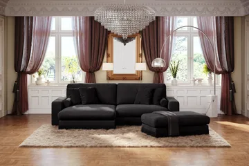 Arken Lyx 4-sits Vändbar L-formad Djup Divansoffa i Sammet - Svart - Products - Möbler - Soffa - Divansoffa & schäslongsoffa - 4 sits soffa med divan