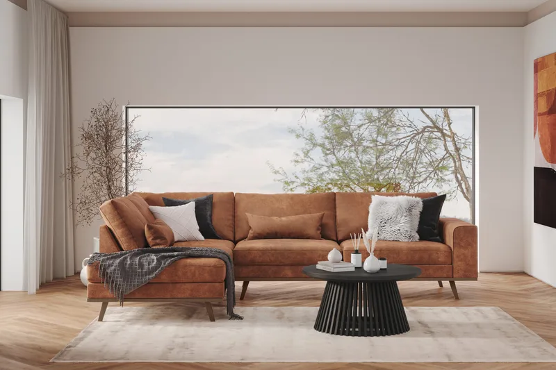 Copenhagen 4-sits Vänstervänd L-formad Schäslongsoffa i Konstläder - Brun - Products - Möbler - Soffa - Divansoffa & schäslongsoffa - 4 sits soffa med divan