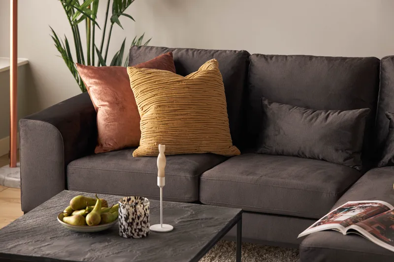 Copenhagen Compact 3-sits Vändbar L-formad Divansoffa i Sammet - Mörkgrå - Products - Möbler - Soffa - Divansoffa & schäslongsoffa - 3 sits soffa med divan