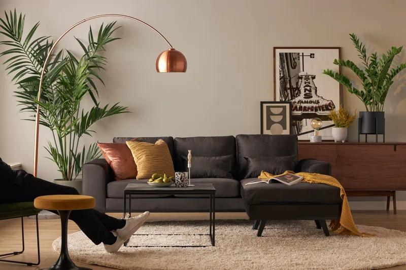 Copenhagen Compact 3-sits Vändbar L-formad Divansoffa i Sammet - Mörkgrå - Products - Möbler - Soffa - Divansoffa & schäslongsoffa - 3 sits soffa med divan
