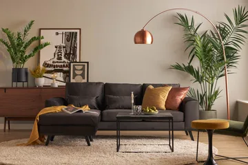 Copenhagen Compact 3-sits Vändbar L-formad Divansoffa i Sammet - Mörkgrå - Products - Möbler - Soffa - Divansoffa & schäslongsoffa - 3 sits soffa med divan