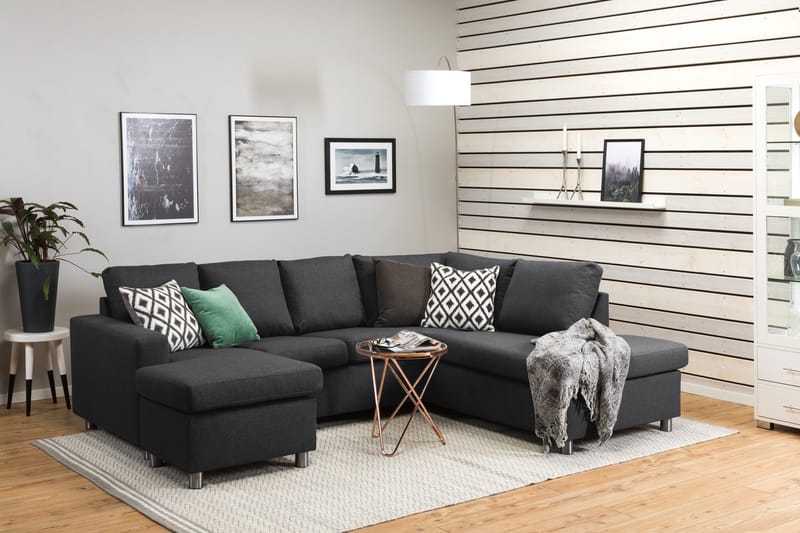 Crazy 4-sits Högervänd U-formad Small Soffa med Divan och Schäslong i Tyg - Mörkgrå - Products - Möbler - Soffa - Divansoffa & schäslongsoffa - 3 sits soffa med divan