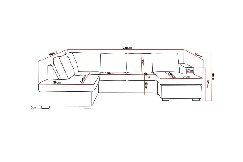Crazy 4-sits Vänstervänd U-formad Large Soffa med Divan och Schäslong i Tyg - Brun - Products - Möbler - Soffa - Divansoffa & schäslongsoffa - 3 sits soffa med divan