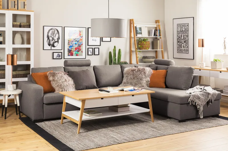 Crazy Limited Edition 4-sits Högervänd L-formad Schäslongsoffa i Tyg - Grå - Products - Möbler - Soffa - Divansoffa & schäslongsoffa - 4 sits soffa med divan