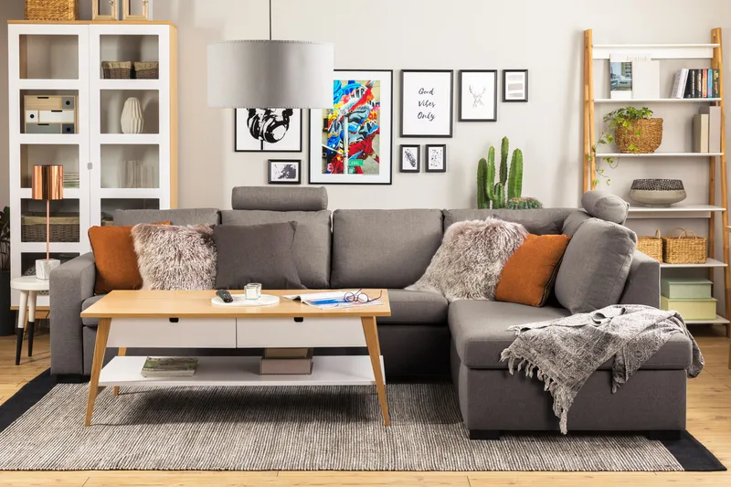 Crazy Limited Edition 4-sits Högervänd L-formad Schäslongsoffa i Tyg - Grå - Products - Möbler - Soffa - Divansoffa & schäslongsoffa - 4 sits soffa med divan