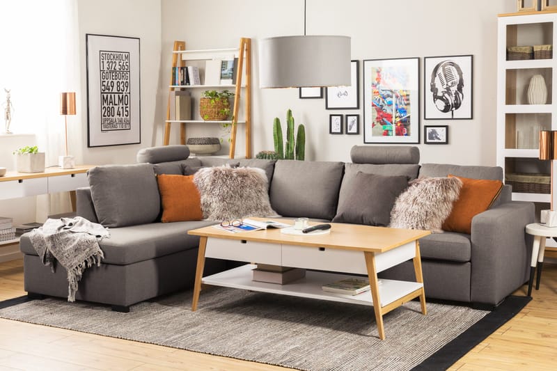 Crazy Limited Edition 4-sits Vänstervänd L-formad Djup Schäslongsoffa i Tyg - Grå - Products - Möbler - Soffa - Divansoffa & schäslongsoffa - 4 sits soffa med divan
