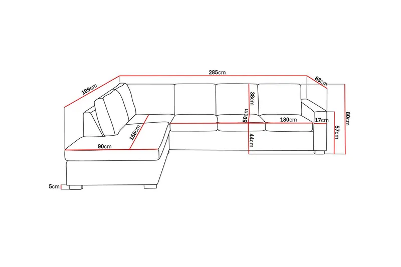 Crazy Limited Edition 4-sits Vänstervänd L-formad Schäslongsoffa i Tyg - Mörkgrå - Products - Möbler - Soffa - Divansoffa & schäslongsoffa - 4 sits soffa med divan
