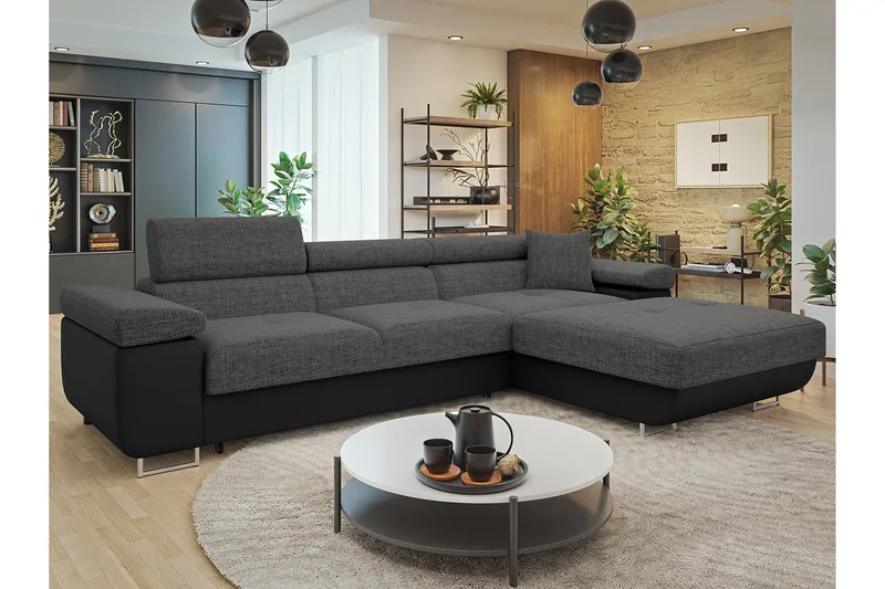 Gabina Soffa med Divan 3-sits - Grå/Svart - Products - Möbler - Soffa - Divansoffa & schäslongsoffa - 3 sits soffa med divan