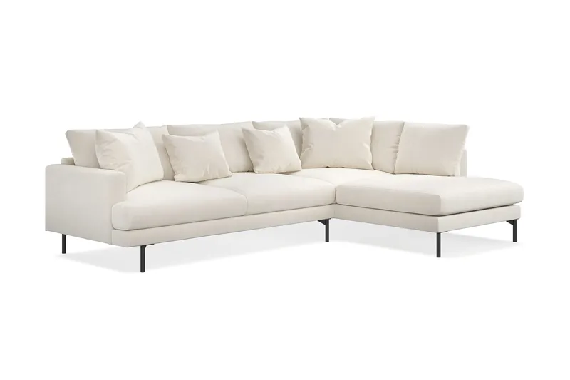 Menard 4-sits Högervänd L-formad Djup Schäslongsoffa i Sammet - Krämvit - Products - Möbler - Soffa - Divansoffa & schäslongsoffa - 4 sits soffa med divan