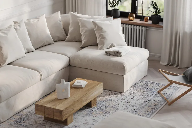 Menard 4-sits Högervänd L-formad Djup Schäslongsoffa i Tyg - Beige - Products - Möbler - Soffa - Divansoffa & schäslongsoffa - 4 sits soffa med divan