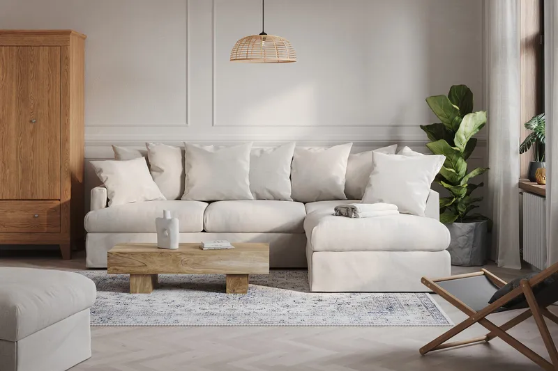 Menard 4-sits Högervänd L-formad Djup Schäslongsoffa i Tyg - Beige - Products - Möbler - Soffa - Divansoffa & schäslongsoffa - 4 sits soffa med divan