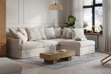 Menard 4-sits Högervänd L-formad Djup Schäslongsoffa i Tyg - Beige - Products - Möbler - Soffa - Divansoffa & schäslongsoffa - 4 sits soffa med divan