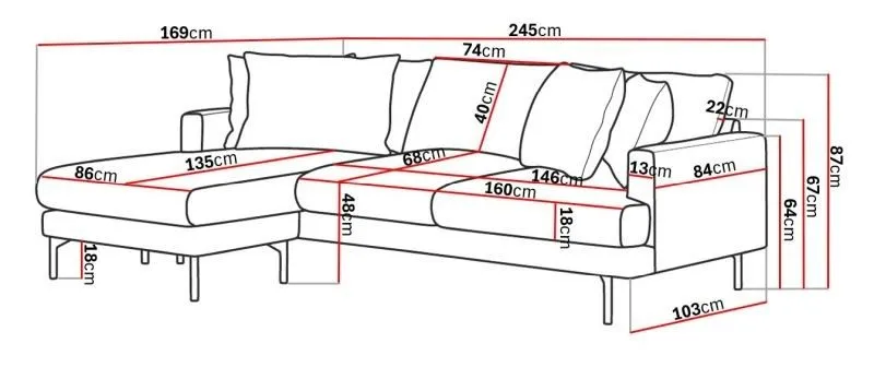 Menard 4-sits Vänstervänd L-formad Djup Divansoffa i Manchester - Brun - Products - Möbler - Soffa - Divansoffa & schäslongsoffa - 4 sits soffa med divan
