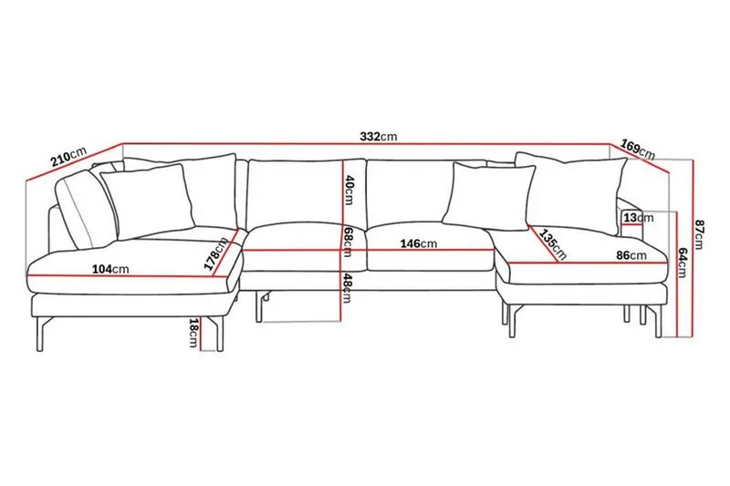 Menard 4-sits Vänstervänd Stor U-formad Djup Soffa med Divan och Schäslong i Manchester - Grön - Products - Möbler - Soffa - Divansoffa & schäslongsoffa - 4 sits soffa med divan
