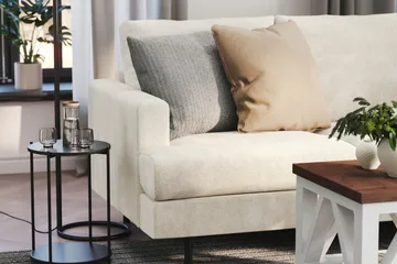 Menard Compact 3-sits Högervänd L-formad Divansoffa i Sammet - Krämvit - Products - Möbler - Soffa - Divansoffa & schäslongsoffa - 3 sits soffa med divan