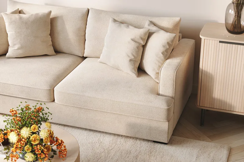 Rossita 4-sits Högervänd L-formad Djup Schäslongsoffa i Chenille - Beige - Products - Möbler - Soffa - Divansoffa & schäslongsoffa - 4 sits soffa med divan